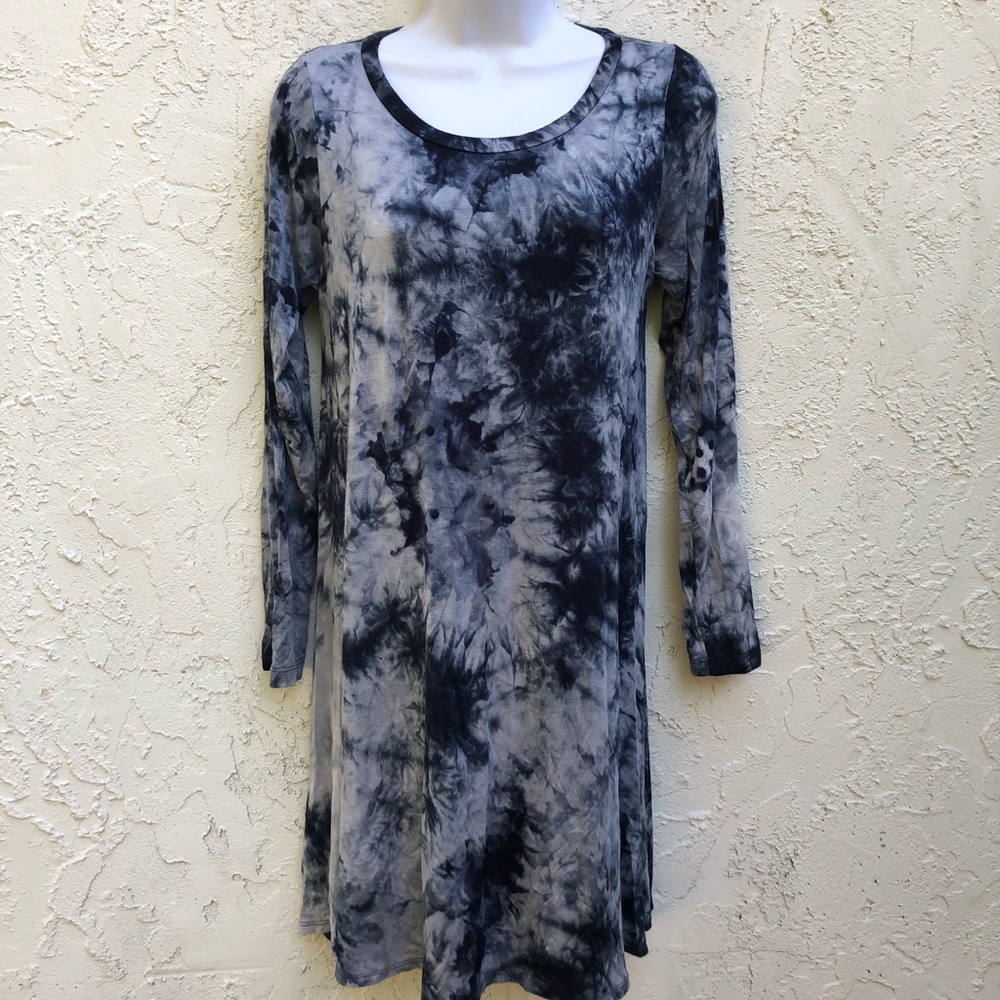 Long Sleeve Tie Dye Blue Dress